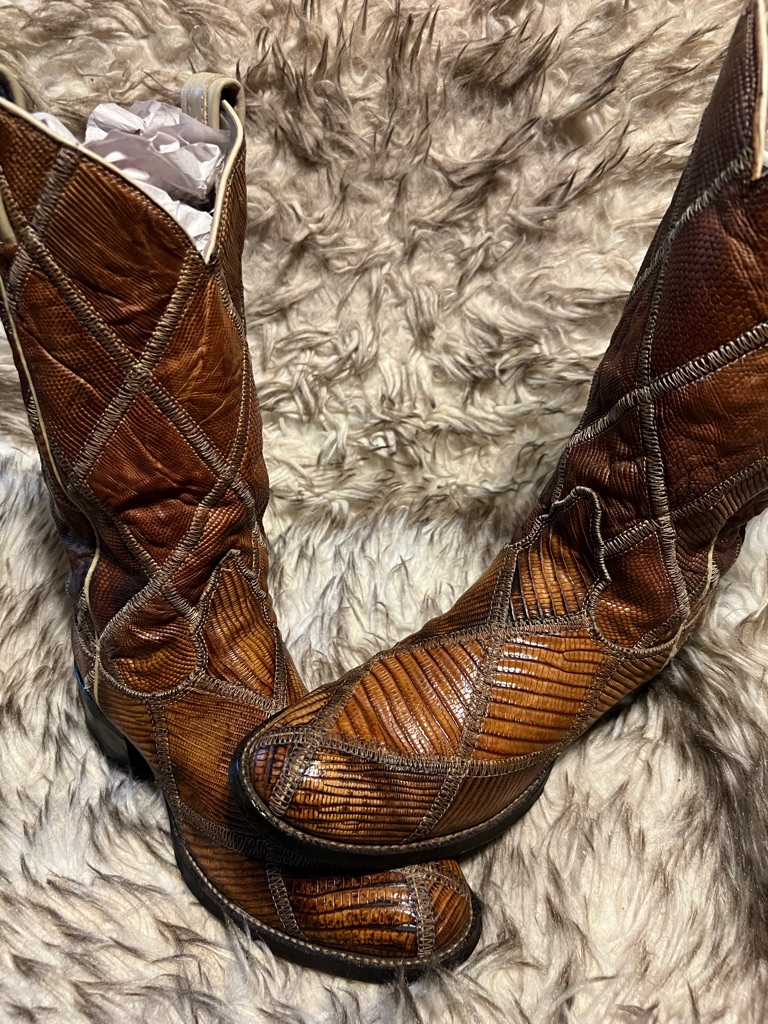 Tony Lama Blk Label Men Full Lizard Brown Western Boots Sz 8